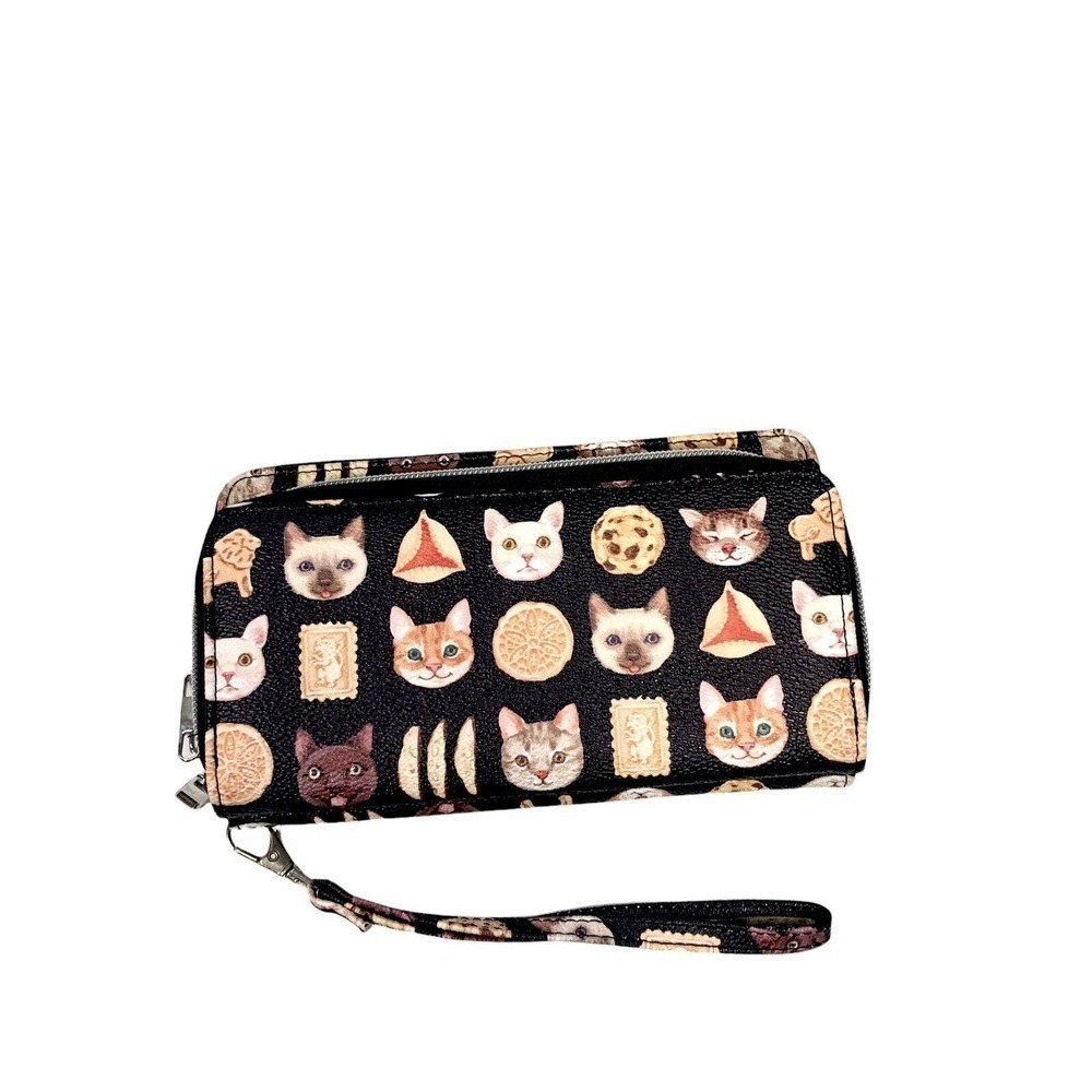 Ashley M CatSeries Watchful Zip Wallet‎ Wristlet Artist Black Crazy Cat Lady